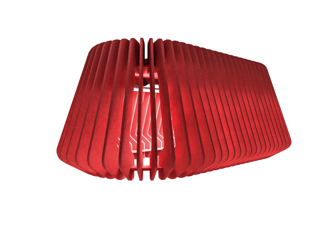 Zephyr Acoustic Lighting Shades in red, designed for noise attenuation and stylish illumination.