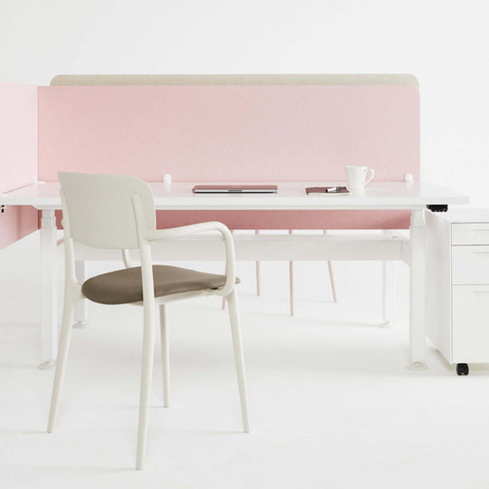 Elegant Vicinity™ acoustic screen system in a modern office with a desk, chair, and minimalistic decor.