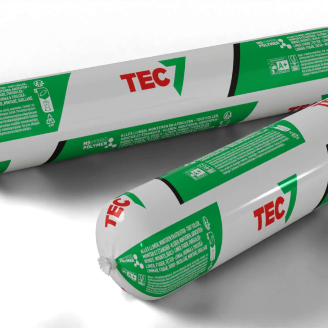 Tec7 Adhesive 600ml sausages, high-performance bonding solution for acoustic panels and tiles, low-VOC formula.