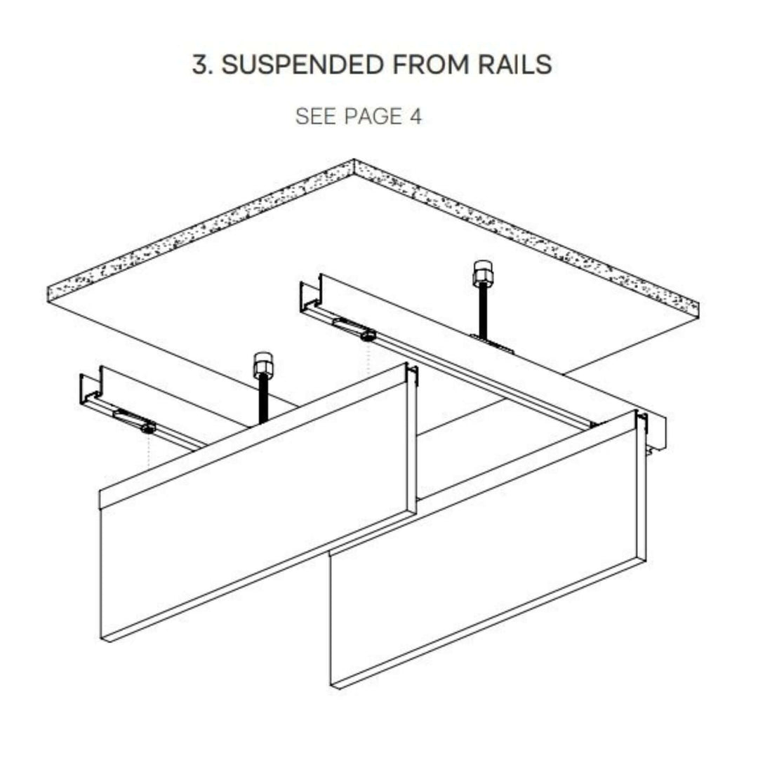 Diagram illustrating the suspension setup for mounting brackets from rails, showing attachment points and configuration.