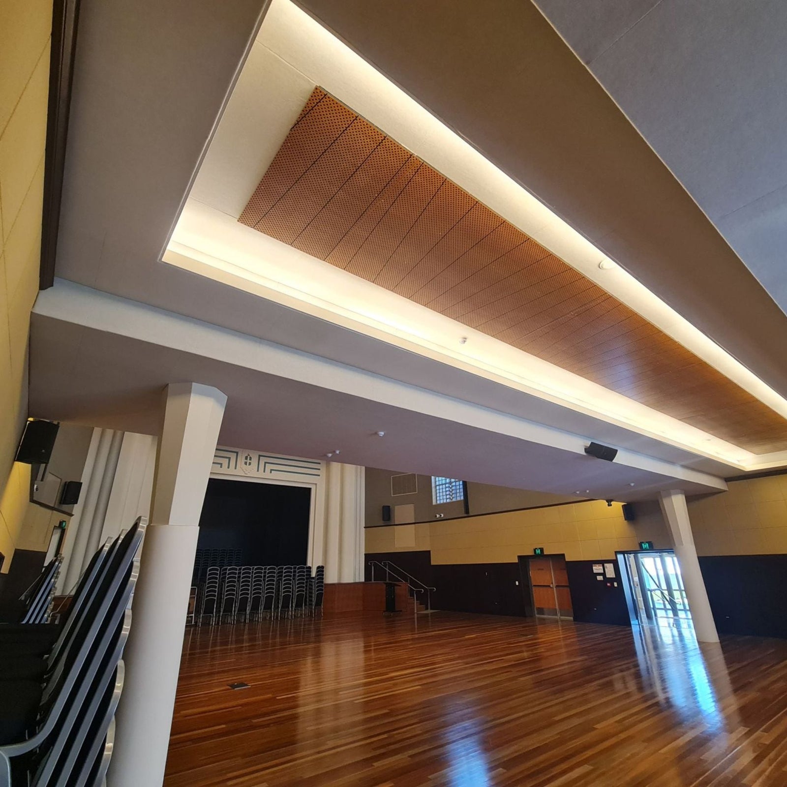 interior view of Toowoomba Town Hall featuring Autex Etch installation during refurbishment project