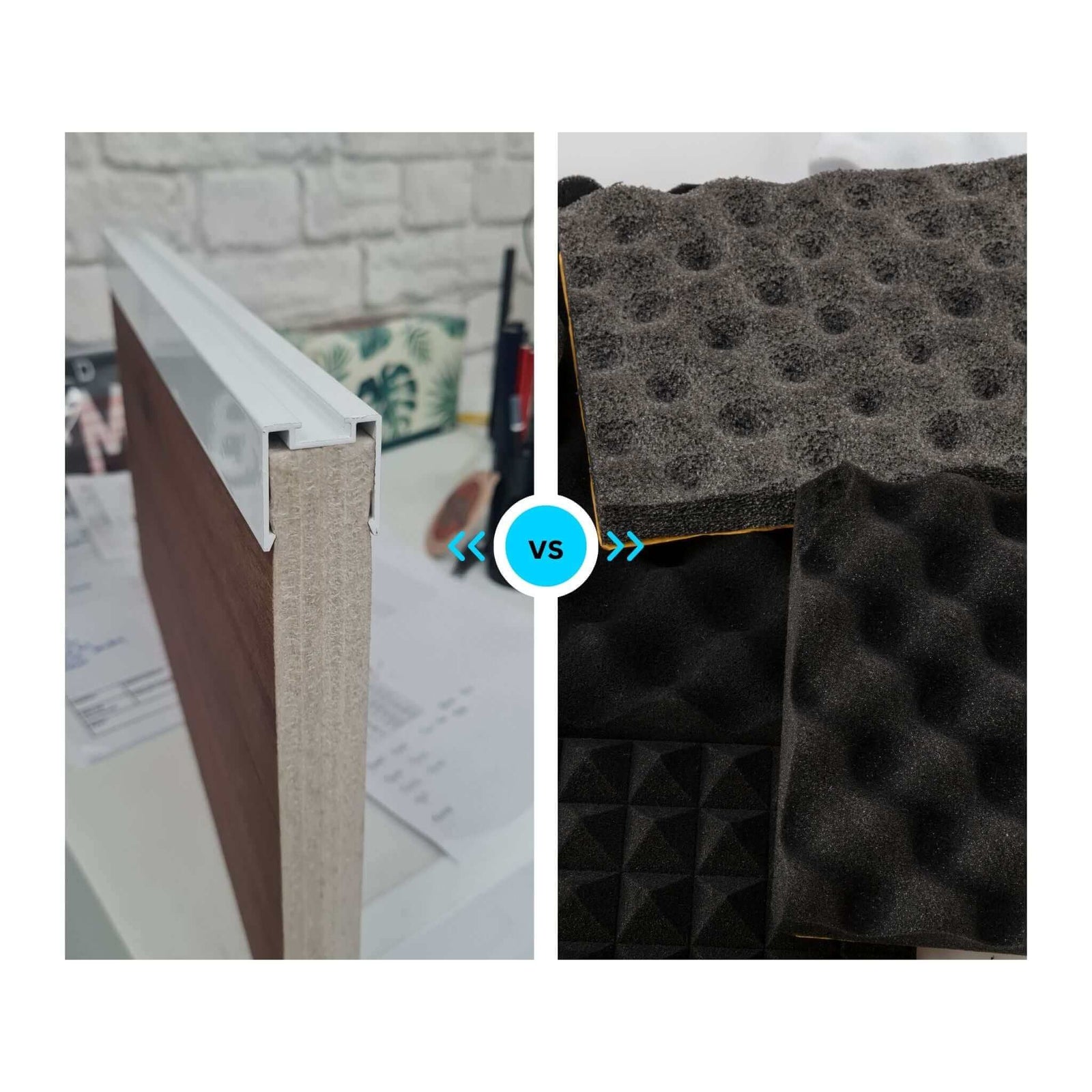 Acoustic foam vs acoustic panels comparison showing studio foam and decorative wall panels used to reduce echo and improve sound clarity