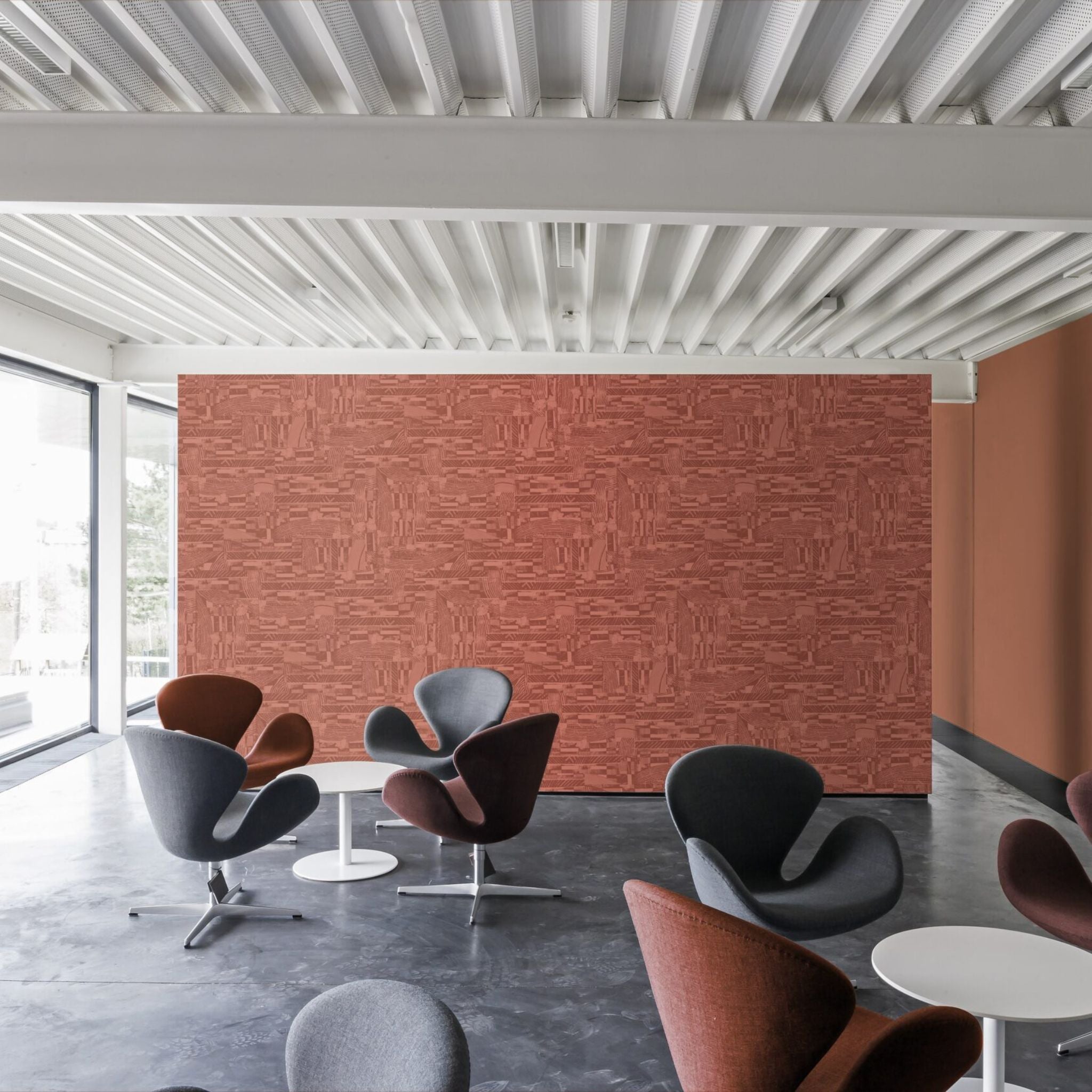 Stylish interior featuring the Willie Weston acoustic panels, enhancing soundproofing in a modern workspace.