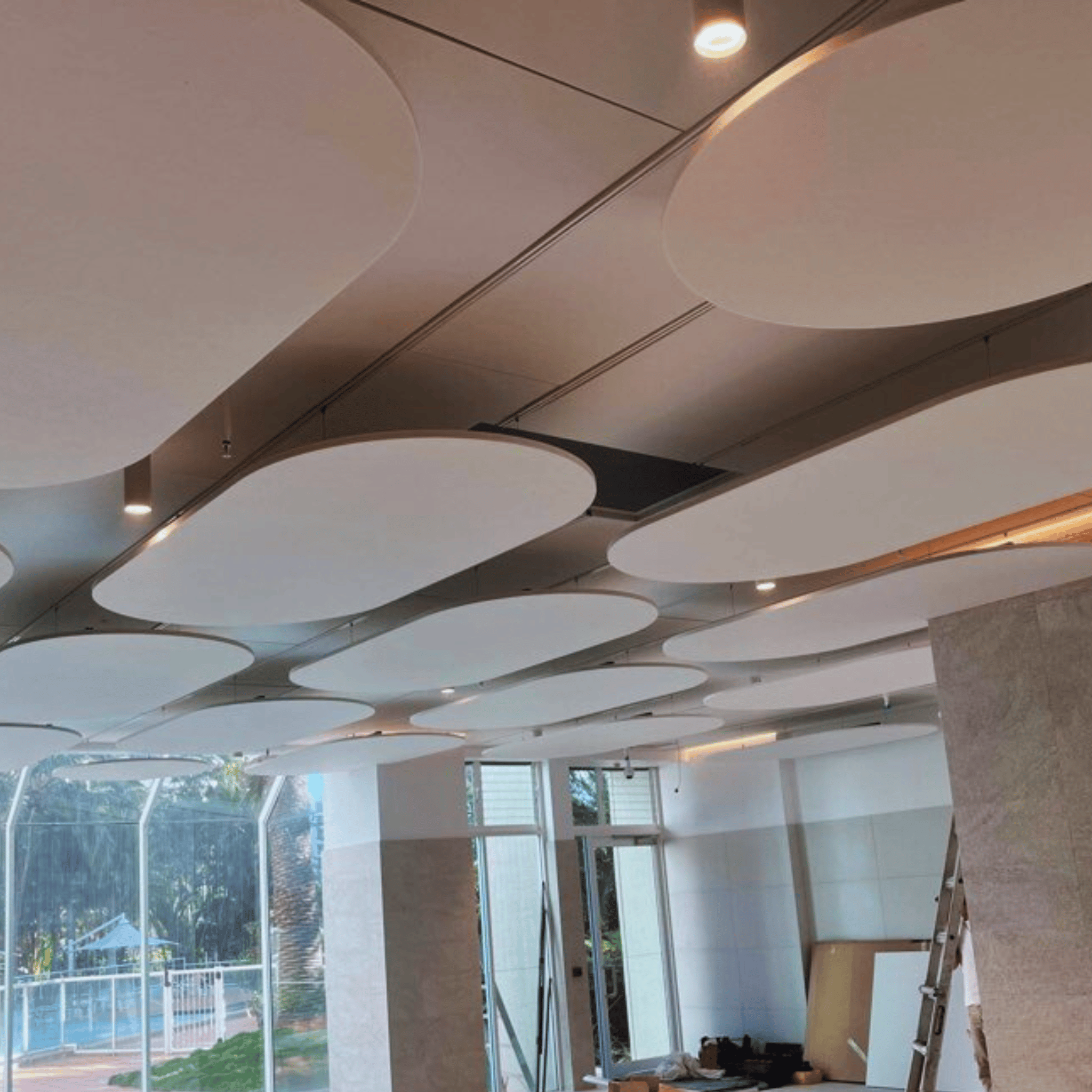 Modern ceiling featuring Autex Horizon Acoustic Panels for soundproofing and design enhancement.