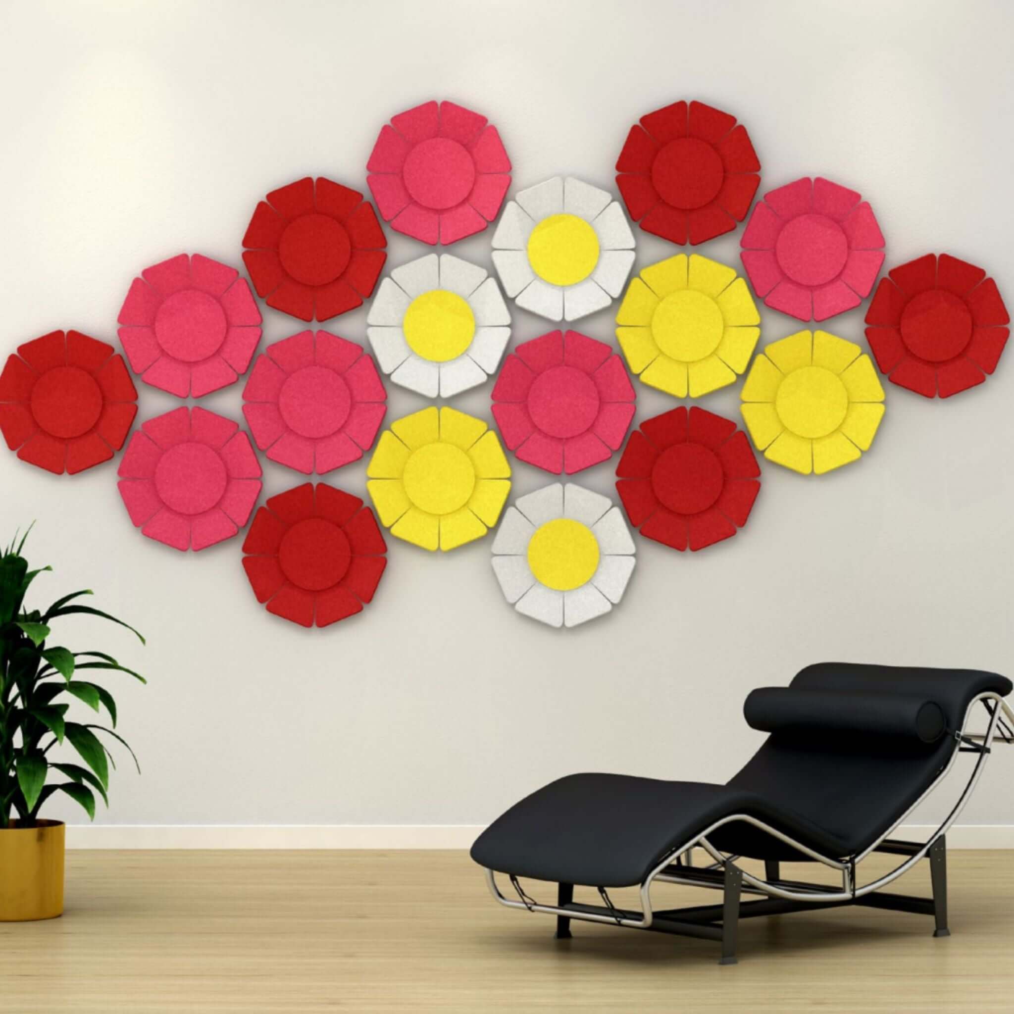 Colourful acoustic panels in a modern interior, enhancing soundproofing and aesthetics in stylish spaces.