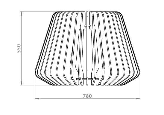 Breeze acoustic lighting shades design illustration with dimensions, showcasing innovative sound absorption features.