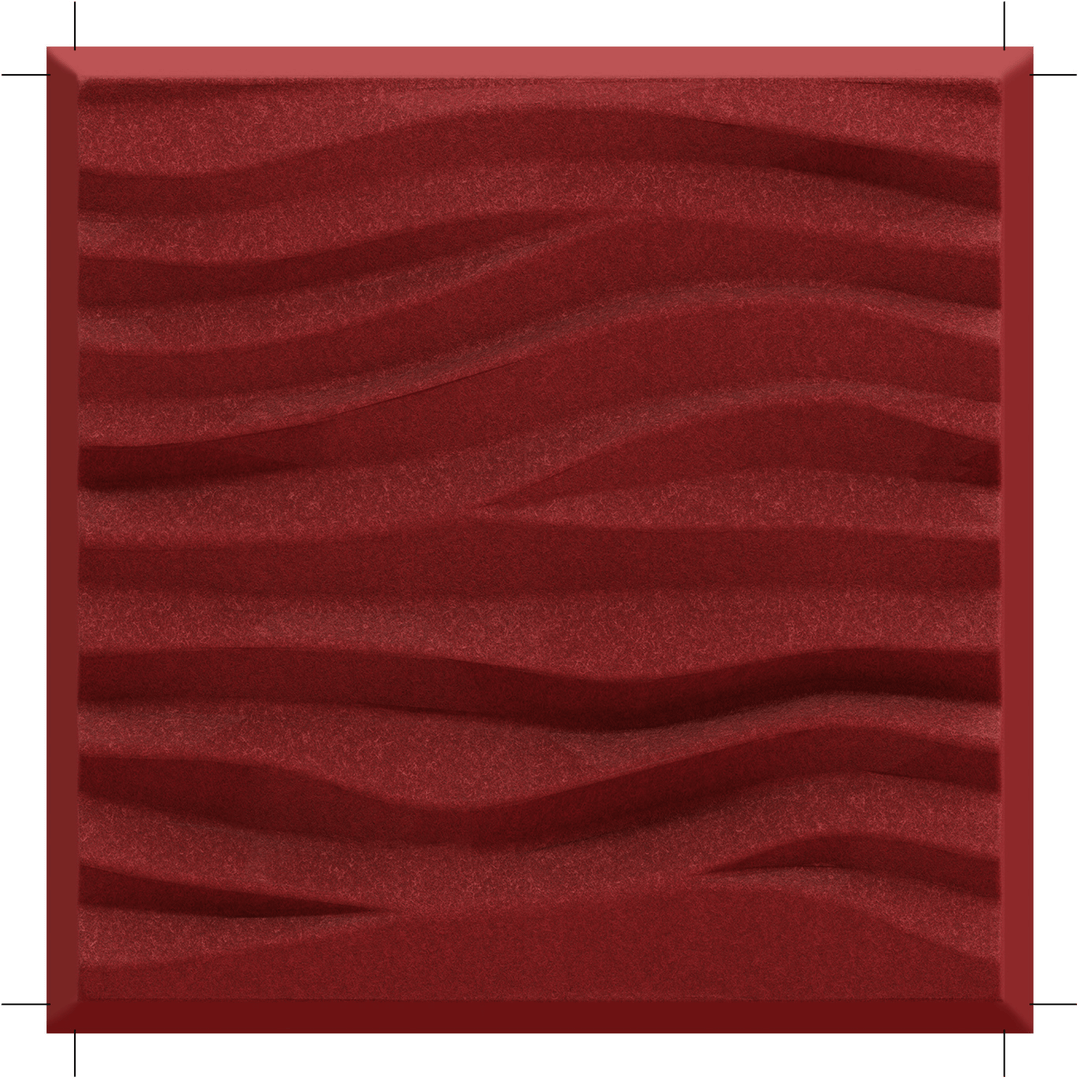 Acoustek Newport Collection red acoustic wall tile featuring modern wave pattern design for noise reduction.