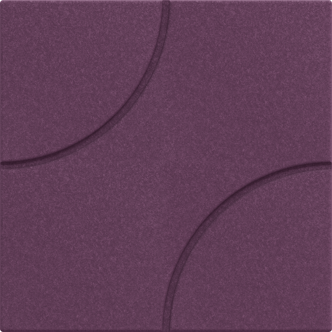 Purple acoustic wall tile from the Acoustek Cavasinni Collection featuring a unique curved design.