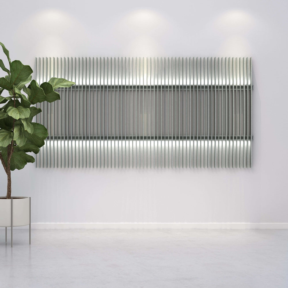 Modern indoor space featuring Harp acoustic wall blades that absorb sound and enhance decor.