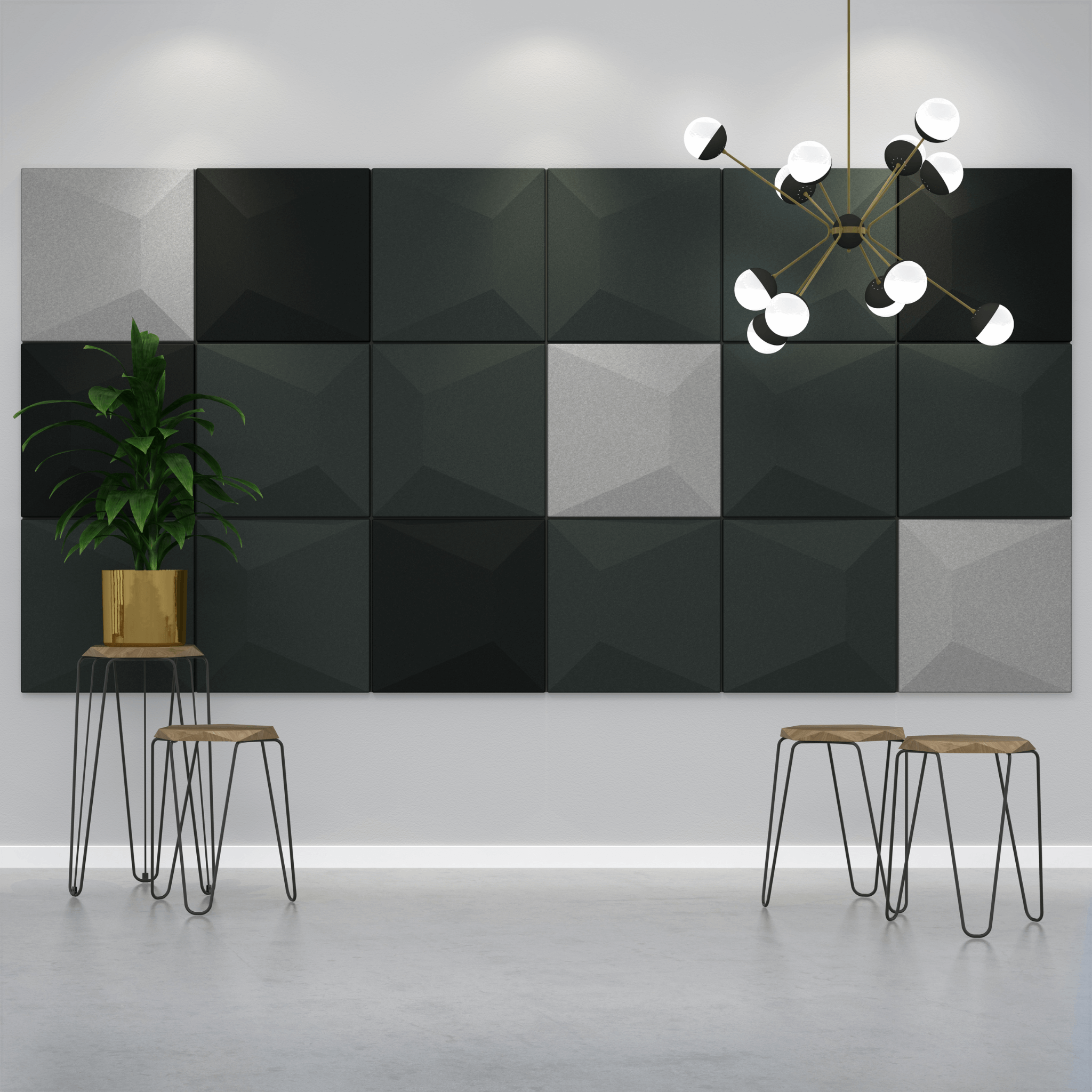 Cavasinni Collection acoustic wall tiles in modern decor, enhancing sound quality and aesthetics in a stylish setting.