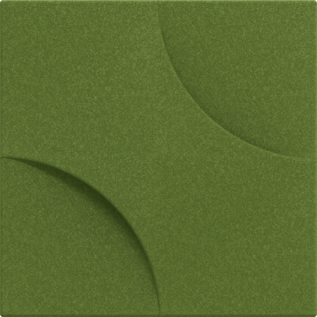 Acoustek Cavasinni Collection green acoustic wall tile with unique curved design for enhanced sound quality.