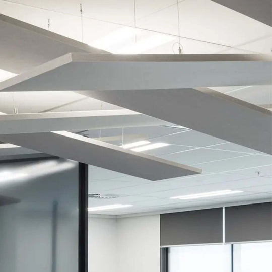 Autex Horizon Hanging Acoustics panels suspended from ceiling, enhancing interior aesthetics and sound quality.