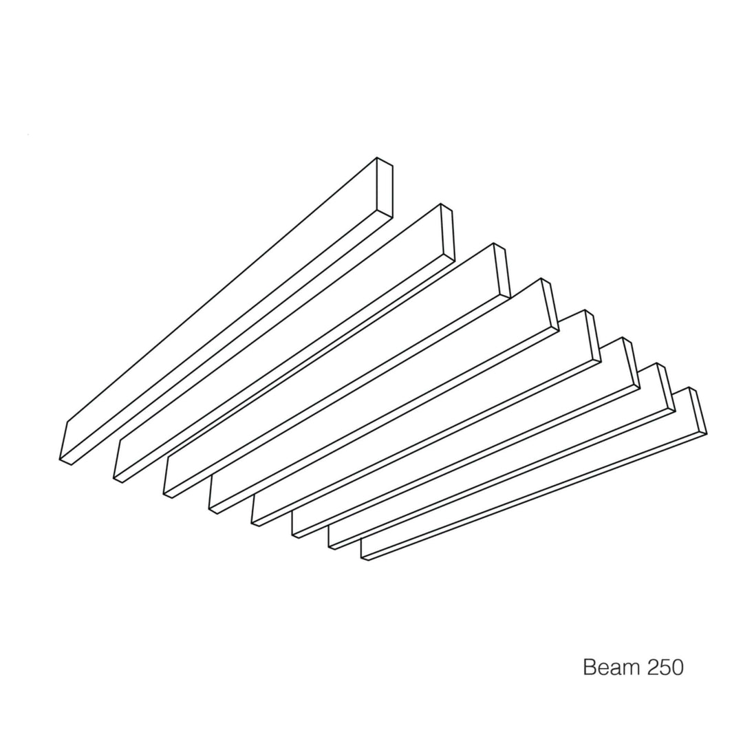 Autex Frontier Raft System "Beam 250" illustration showcasing sleek acoustic design for enhanced sound absorption.