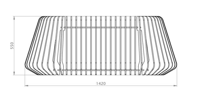 Zephyr acoustic lighting shades design illustration with dimensions of 1420mm x 550mm.