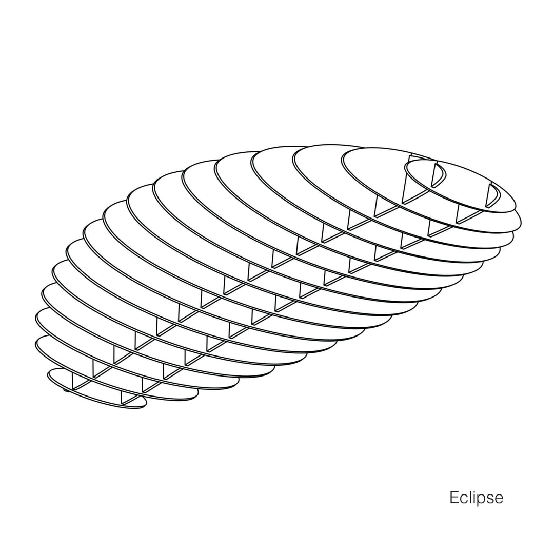 Autex Lattice™ Eclipse acoustic sculpture design, featuring layered baffles for noise absorption and interior enhancement.