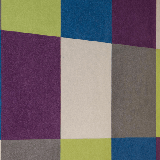 Colorful geometric pattern of Autex Composition Peel n Stick Acoustic Tiles featuring shades of purple, green, blue, and gray.