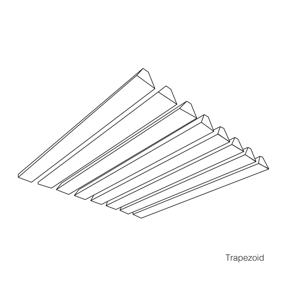 Autex Frontier Raft System "Beam 250" trapezoid acoustic design for improved sound absorption and modern aesthetic.