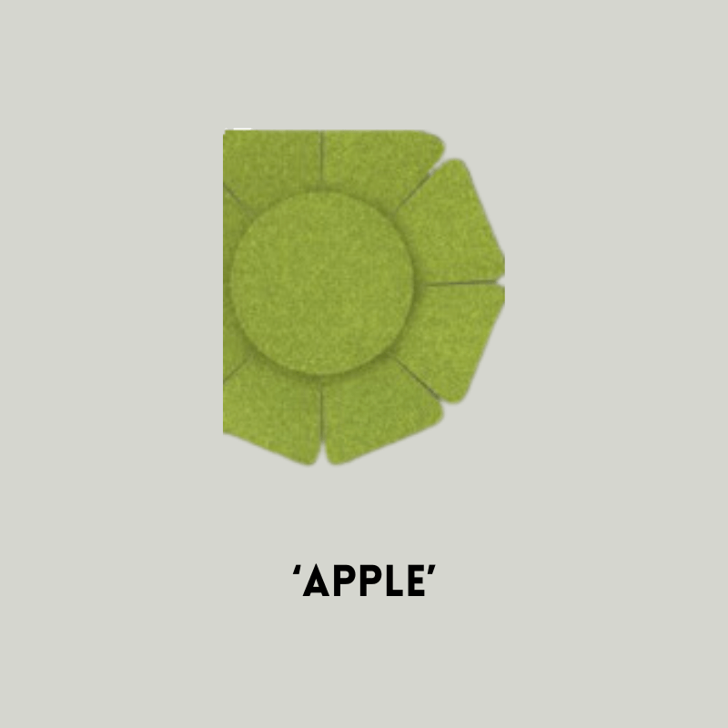 Acoustek WallFlower 3D acoustic wall panel in 'Apple' green design, enhancing decor and soundproofing.