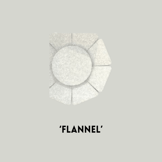 3D acoustic wall panel 'Flannel' in a light gray finish designed for stylish sound reduction.