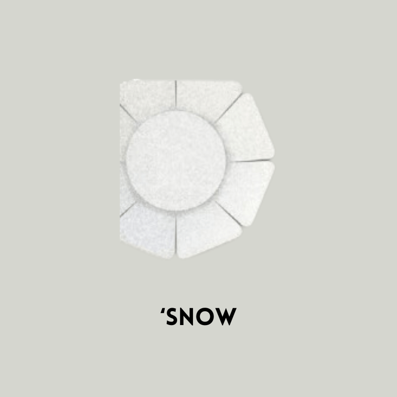 Acoustek WallFlower 3D Acoustic Wall Panel in Snow color, showcasing a circular design in a stylish arrangement.