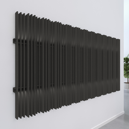 Acoustic wall blades in a sleek black design, enhancing decor while absorbing reverberate noise.