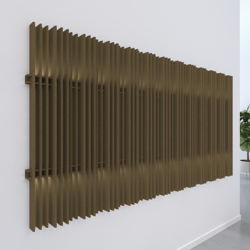 Acoustic wall blades in a stylish design, enhancing decor while absorbing reverberate noise.