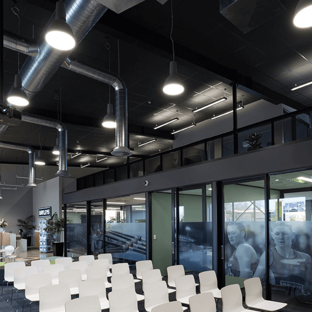 modern interior of a facility showcasing Autex Accent Ceiling Tiles with acoustic management features.