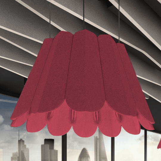 Crocus Acoustic Lighting Shade in red, featuring a stylish and sound-absorbing design for modern interiors.