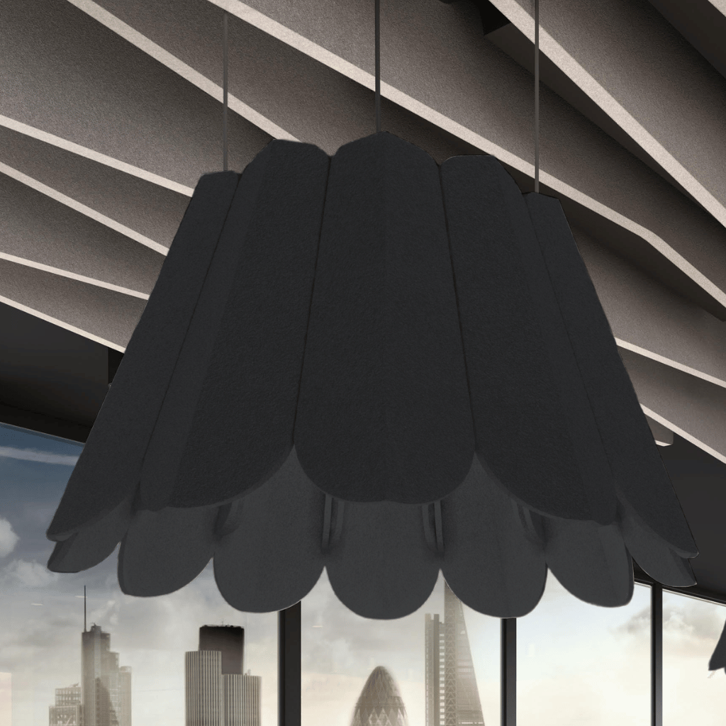 Crocus Acoustic Lighting Shade in black, designed for style and sound absorption in modern interiors.