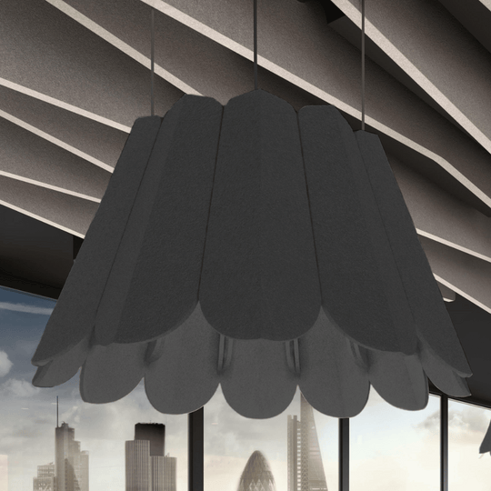 Crocus Acoustic Lighting Shade by Acoustek, featuring stylish design and noise-absorbing properties in modern setting.