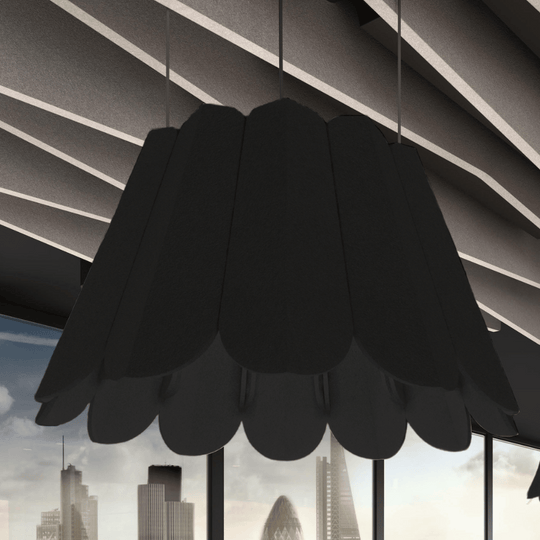 Crocus Acoustic Lighting Shade by Acoustek in black, featuring unique design for style and sound absorption.