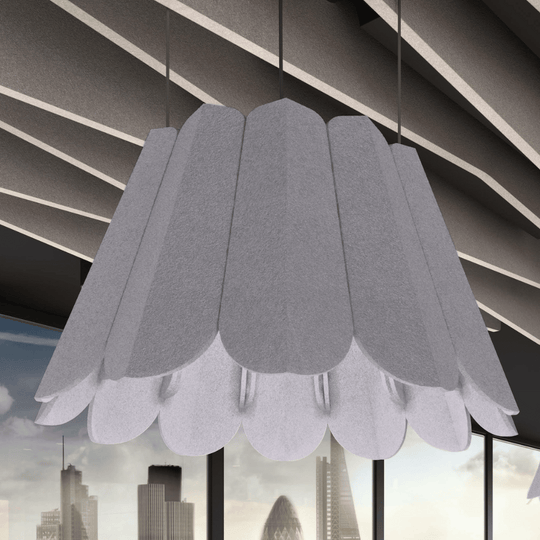 Crocus Acoustic Lighting Shade by Acoustek, stylish design enhancing acoustics and minimizing sound reflections.