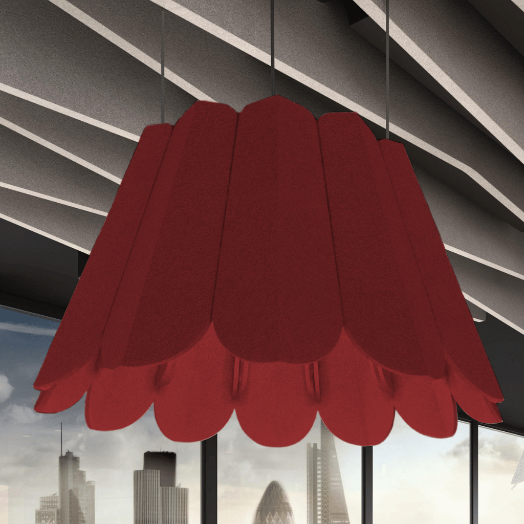 Crocus Acoustic Lighting Shade in red, featuring stylish design and sound-absorbing properties for enhanced acoustics.