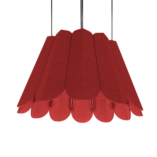 Crocus Acoustic Lighting Shade in red, designed for sound absorption and stylish illumination in various settings.