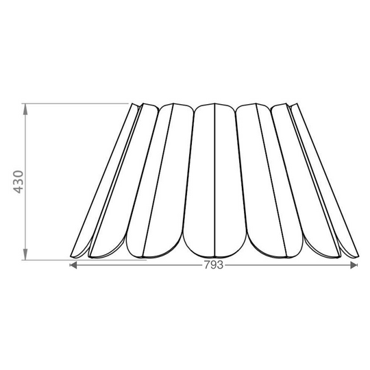 Crocus Acoustic Lighting Shade technical drawing showing dimensions of 793mm width and 430mm height.